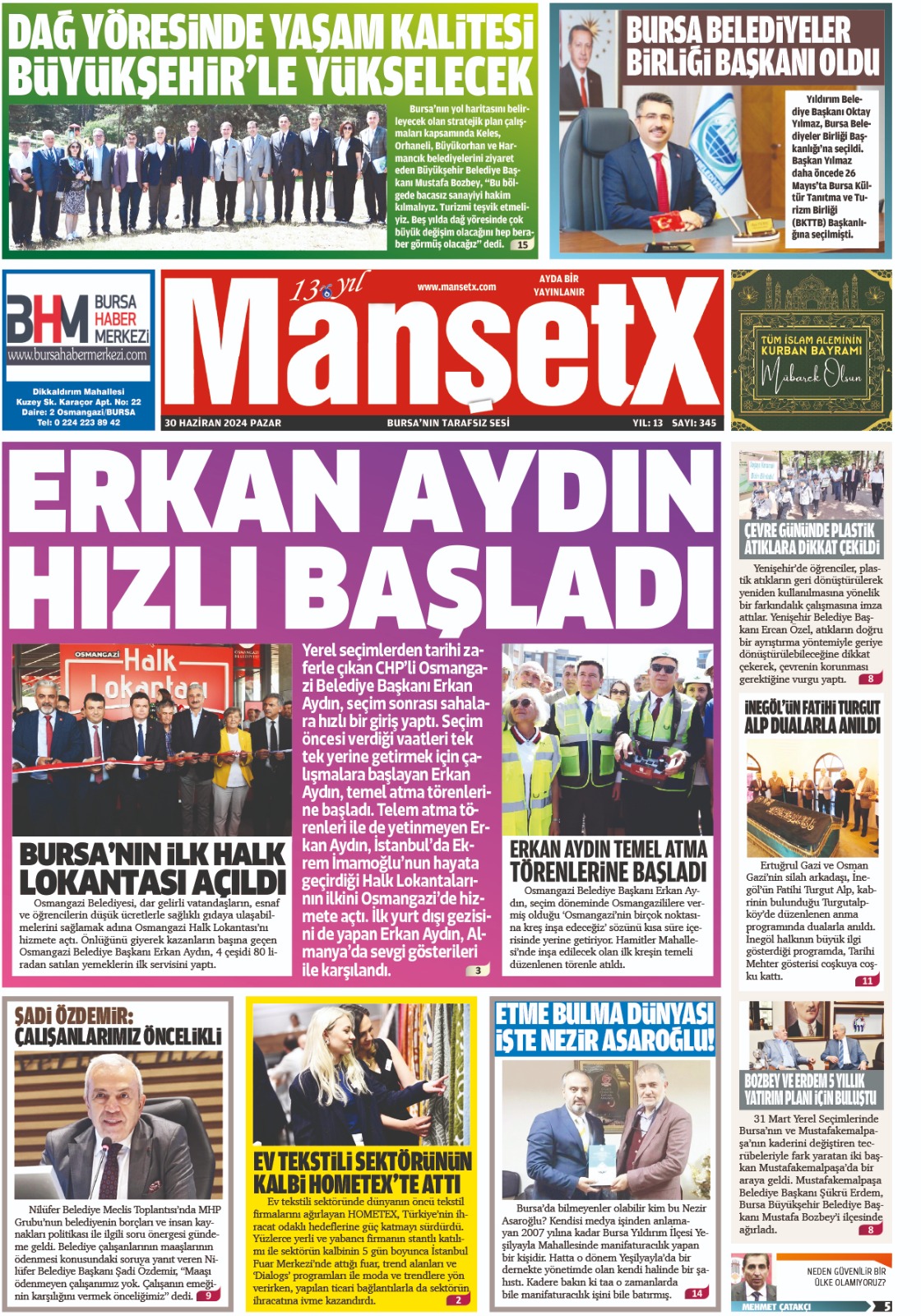 MANŞETX GAZETESİ BURSA VE ANKARA'NIN 13.YIL 345'İNCİ HAZİRAN SAYILARI ÇIKTI