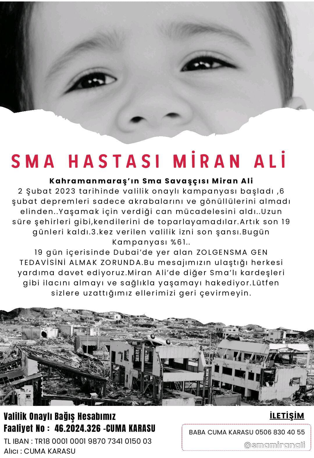 SMA HASTASI MİRAN ALİ SİZLERİN YARDIMINI BEKLİYOR